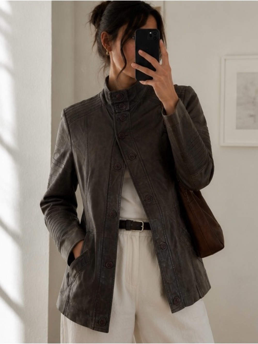 Distressed Walnut y2K Leather Moto Jacket